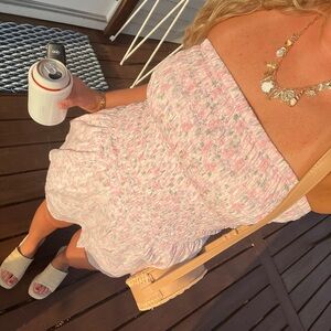 Hollister Pink and White Strapless Dress